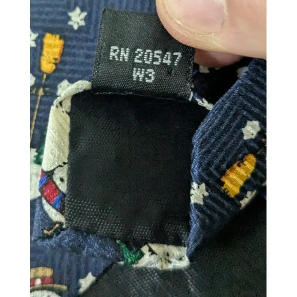 Robert Stock Hand Made Blue Silk Tie Geometric Striped Christmas Snowmen 56x4